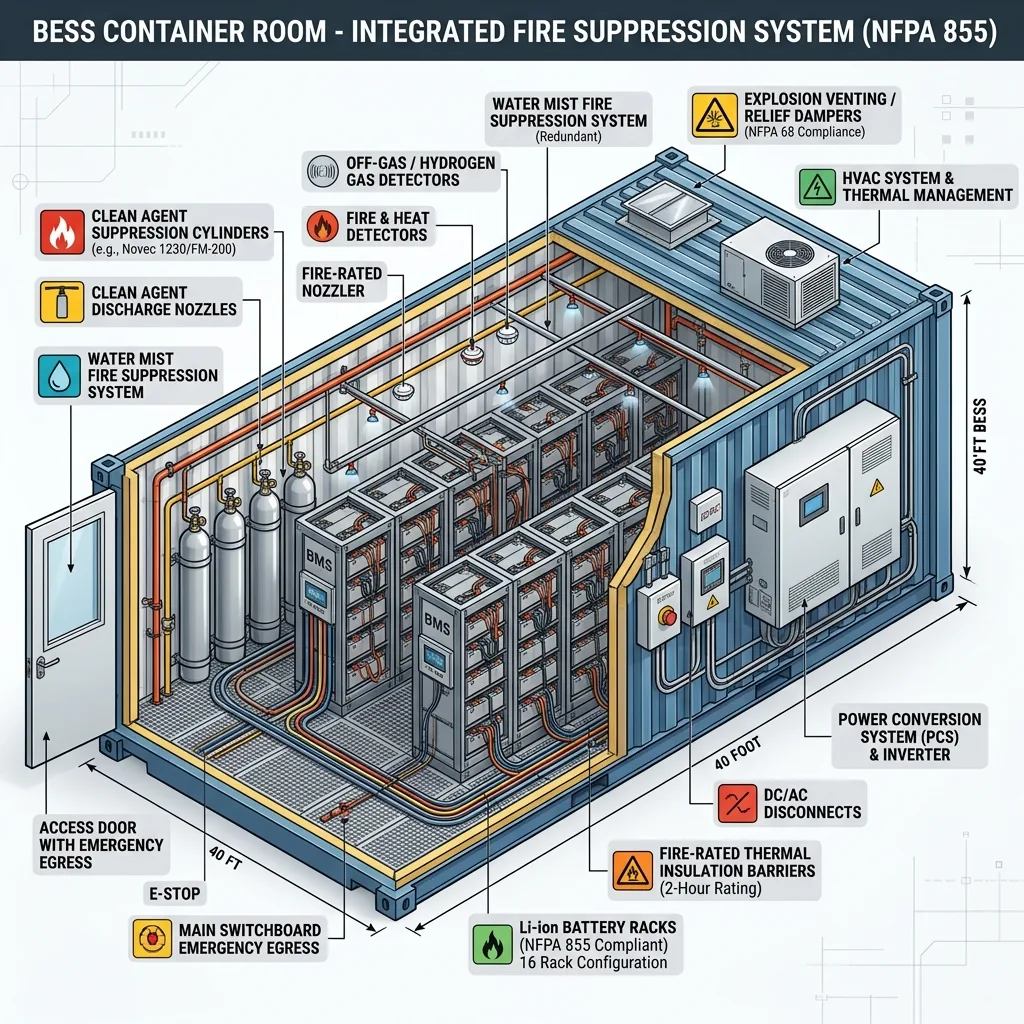 Battery Energy Storage System (BESS) Thermal Runaway Fire Protection (NFPA 855)