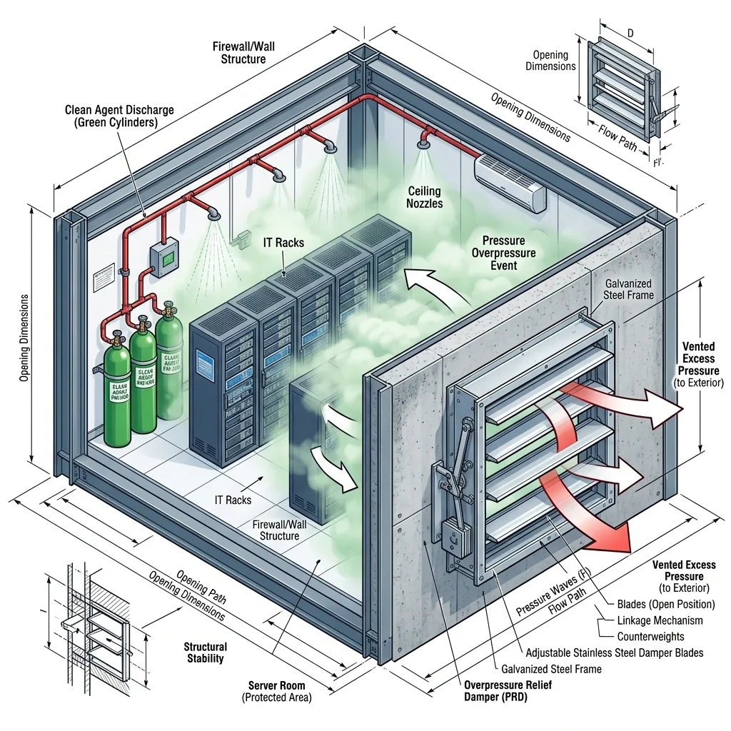 Overpressure Relief Vent (PRV) Calculation for Clean Agent Gas Discharge