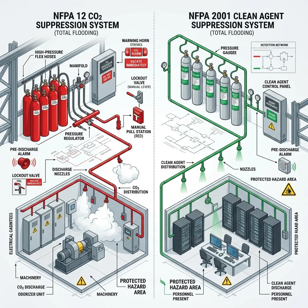 CO2 Fire Suppression vs Clean Agent Systems: Safety & Life Risks