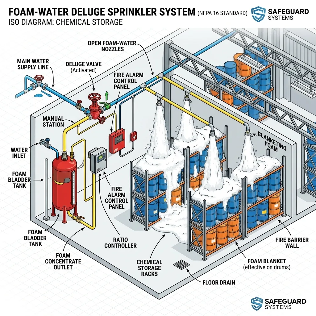 Foam-Water Deluge Fire Suppression Systems for Chemical Warehouses & Hangar (NFPA 16)