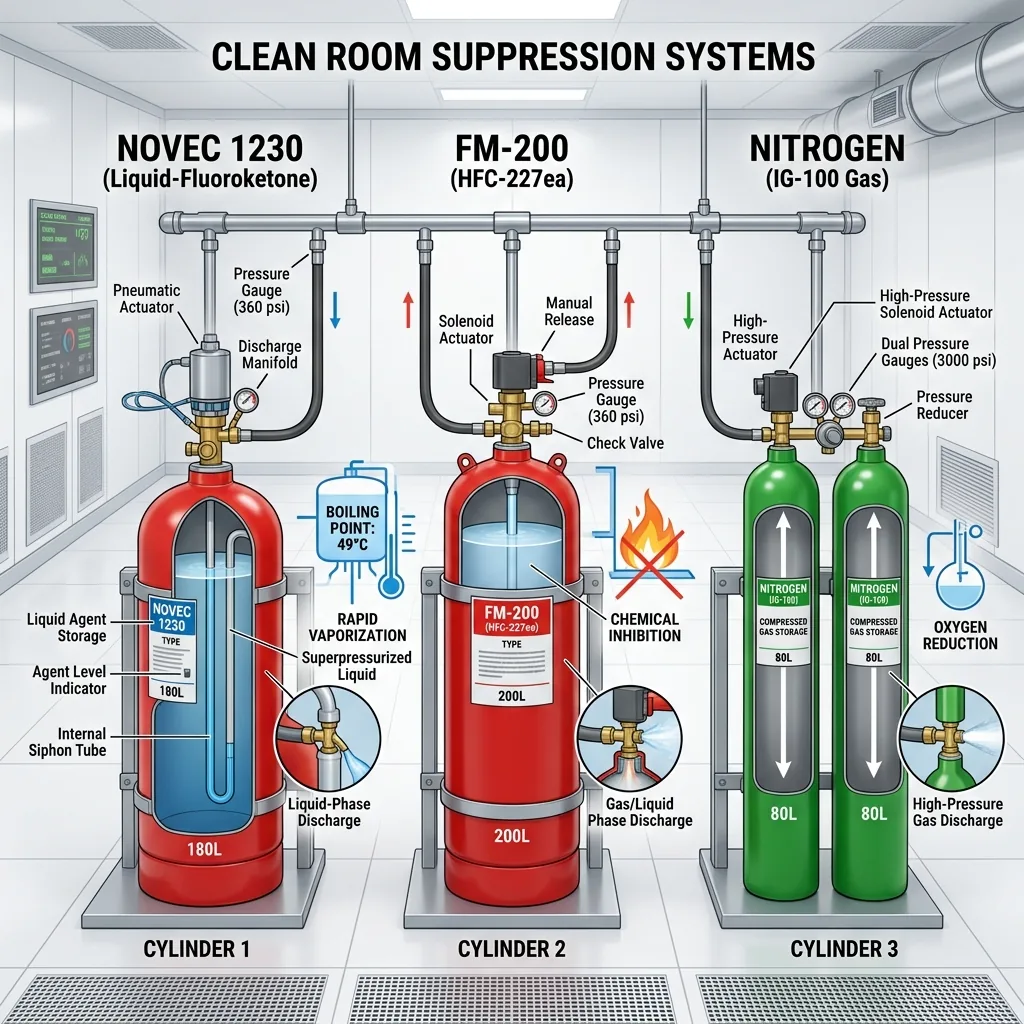 Novec 1230 vs FM-200 vs IG-100 Nitrogen Clean Agent Comparison Guide