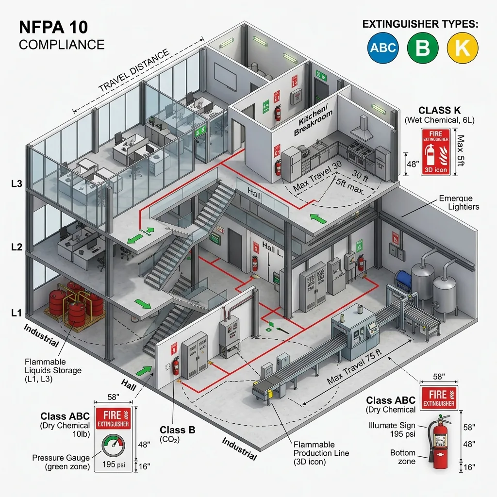 Portable Fire Extinguisher Selection and Placement Guide (NFPA 10)
