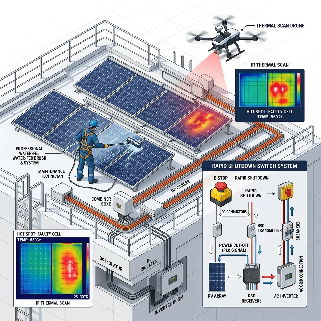 Solar Rooftop Maintenance & Panel Cleaning Safety Protocols