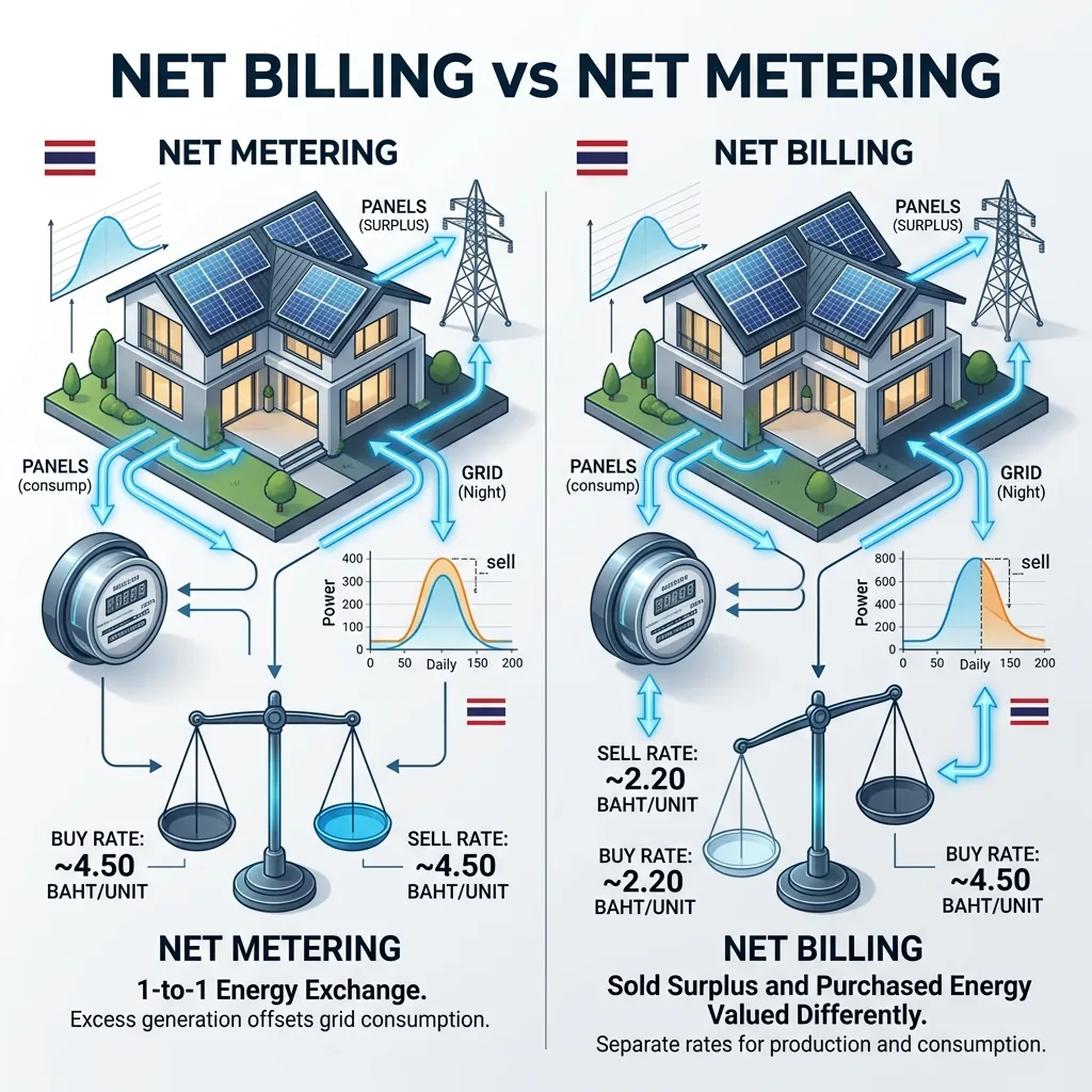 Solar Rooftop Permitting: Net Metering vs Net Billing Regulations in Thailand
