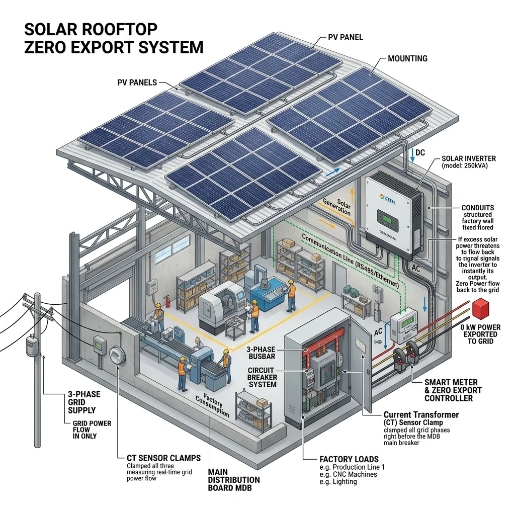 Zero Export Controller System Design for Commercial Solar Rooftops